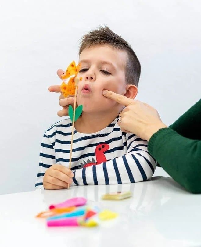Speech therapist in Wilton practicing articulation with a child.